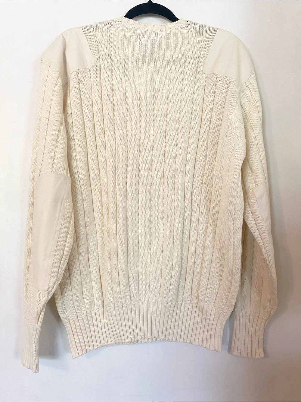 VTG 90s Polo Ralph Lauren Rib Knit Sweater Elbow & Shoulder Patches Cream XL EUC